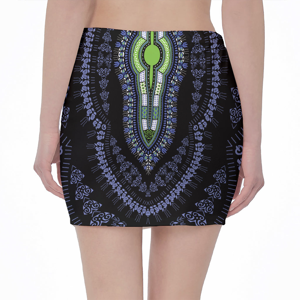 Blue And Black African Dashiki Print Pencil Mini Skirt
