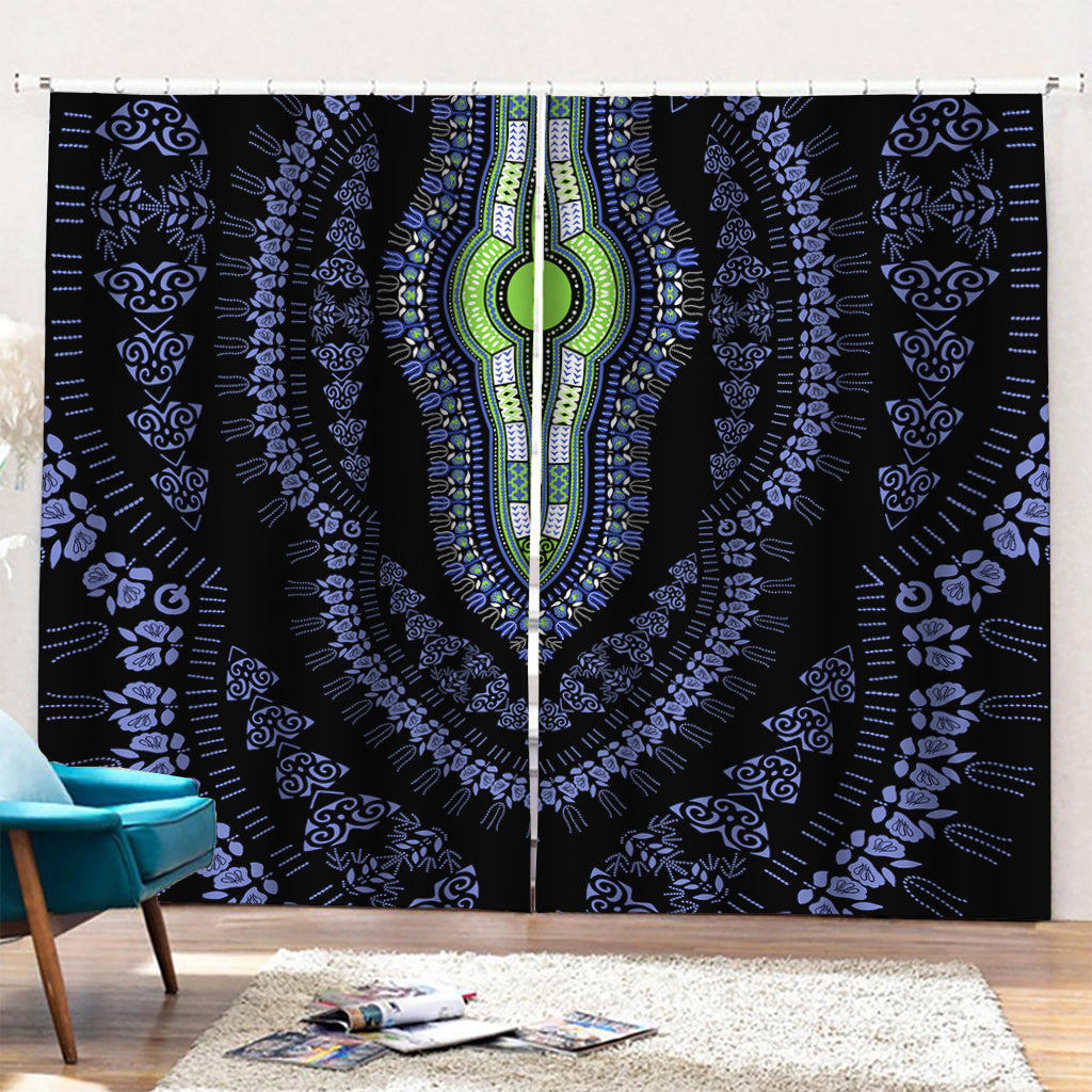 Blue And Black African Dashiki Print Pencil Pleat Curtains