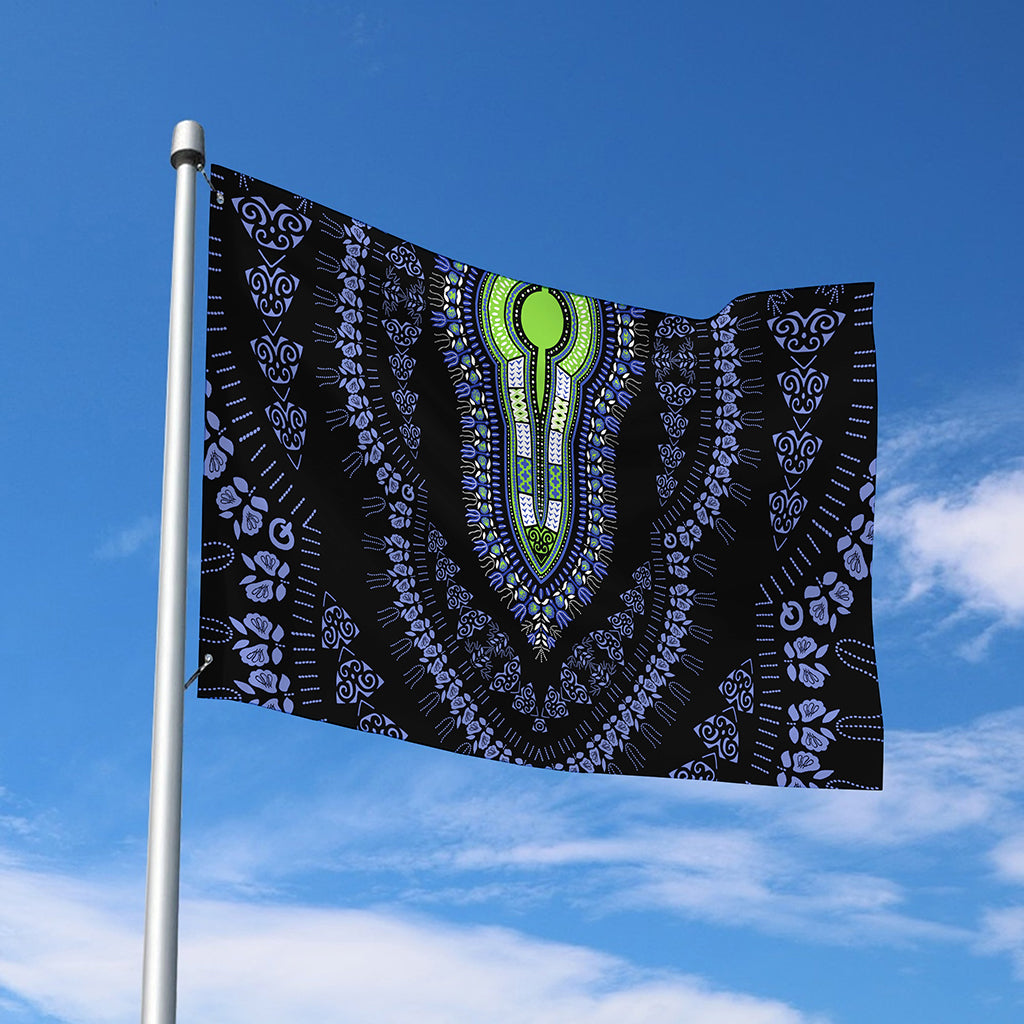 Blue And Black African Dashiki Print Polyester Flag