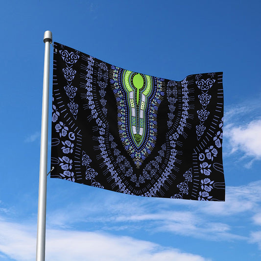 Blue And Black African Dashiki Print Polyester Flag