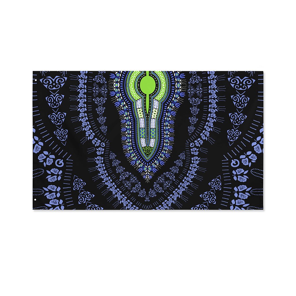 Blue And Black African Dashiki Print Polyester Flag