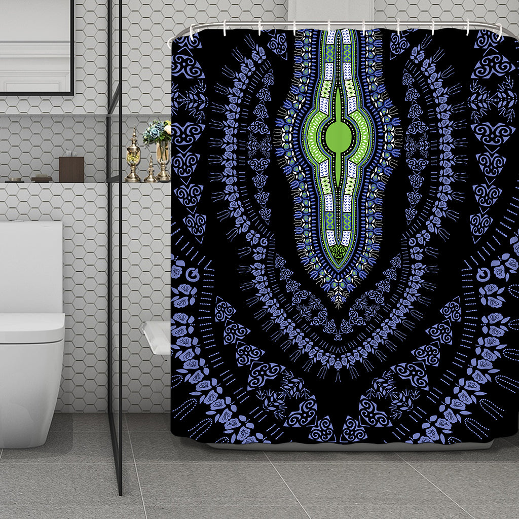 Blue And Black African Dashiki Print Polyester Shower Curtain