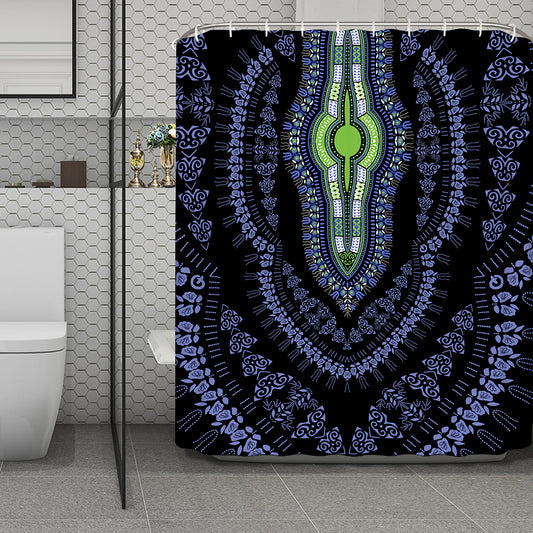 Blue And Black African Dashiki Print Polyester Shower Curtain