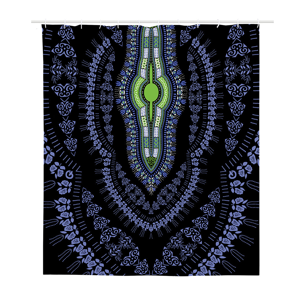 Blue And Black African Dashiki Print Polyester Shower Curtain