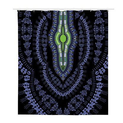 Blue And Black African Dashiki Print Polyester Shower Curtain