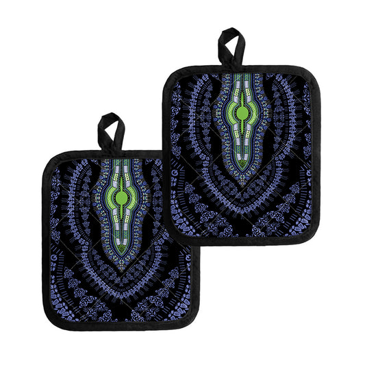Blue And Black African Dashiki Print Pot Holders
