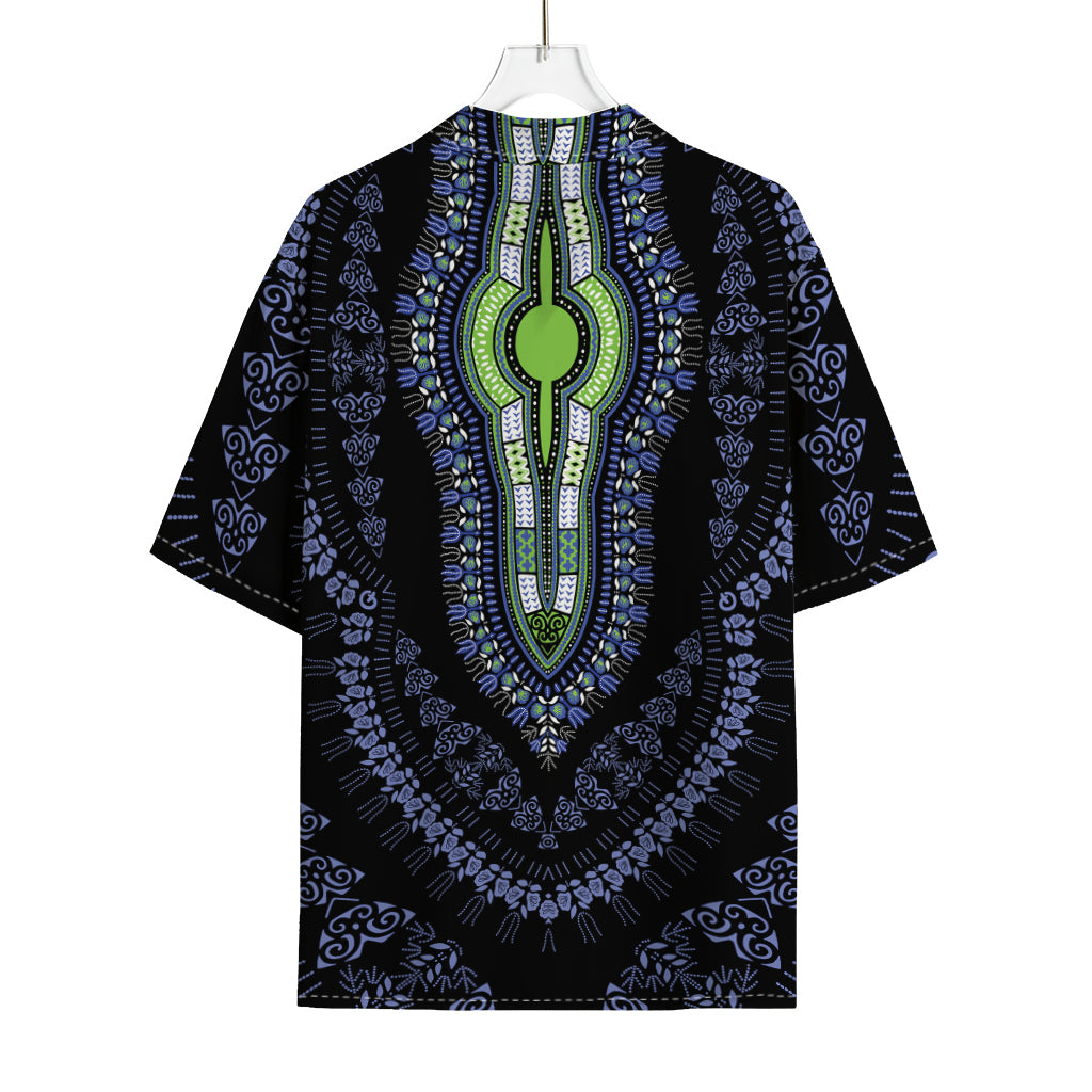 Blue And Black African Dashiki Print Rayon Hawaiian Shirt