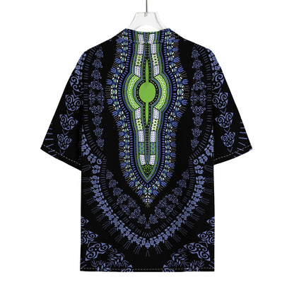 Blue And Black African Dashiki Print Rayon Hawaiian Shirt