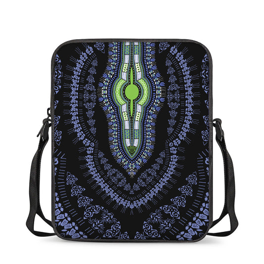 Blue And Black African Dashiki Print Rectangular Crossbody Bag