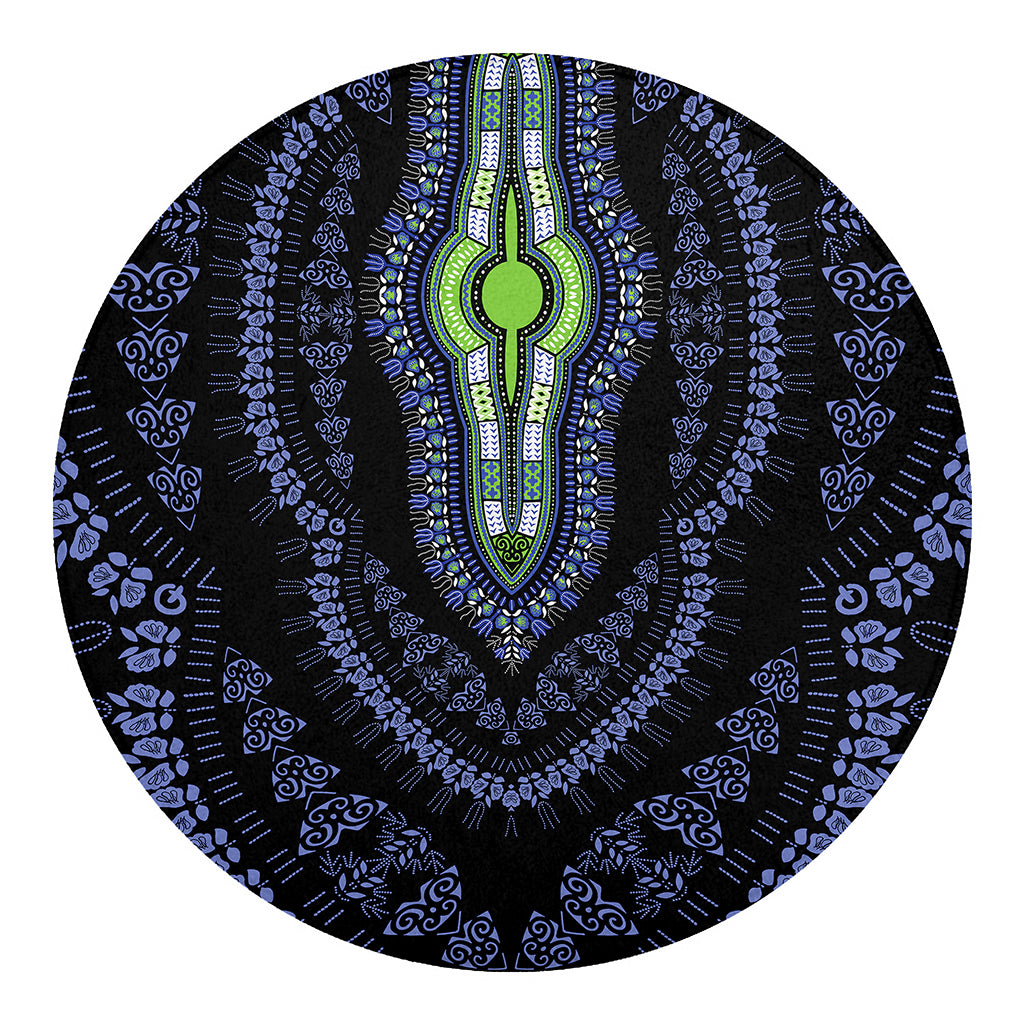 Blue And Black African Dashiki Print Round Blanket