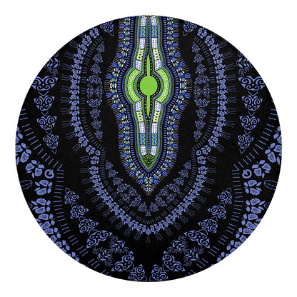 Blue And Black African Dashiki Print Round Blanket