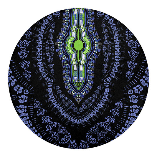Blue And Black African Dashiki Print Round Blanket