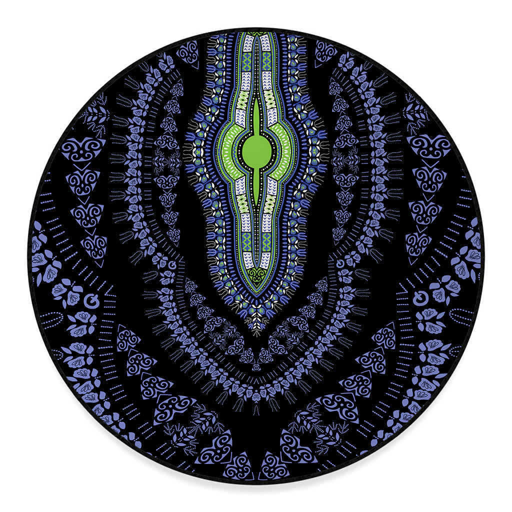 Blue And Black African Dashiki Print Round Floor Mat
