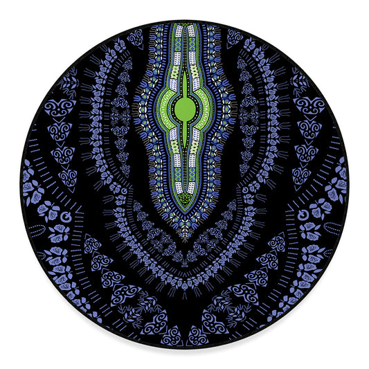 Blue And Black African Dashiki Print Round Floor Mat