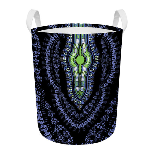 Blue And Black African Dashiki Print Round Laundry Basket