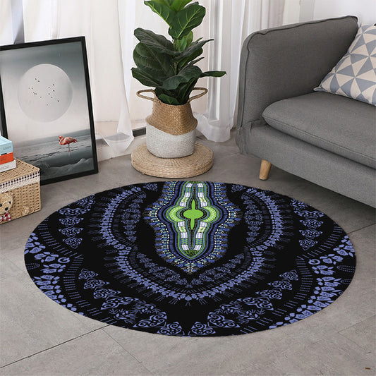 Blue And Black African Dashiki Print Round Rug