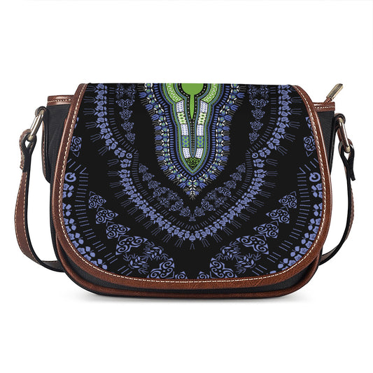 Blue And Black African Dashiki Print Saddle Bag