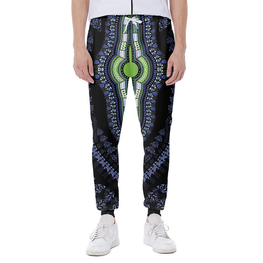 Blue And Black African Dashiki Print Scuba Joggers