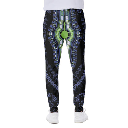 Blue And Black African Dashiki Print Scuba Joggers
