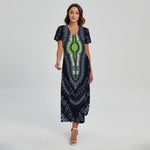 Blue And Black African Dashiki Print Short Sleeve Maxi Dress