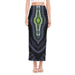 Blue And Black African Dashiki Print Side Slit Maxi Skirt