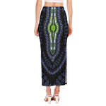 Blue And Black African Dashiki Print Side Slit Maxi Skirt