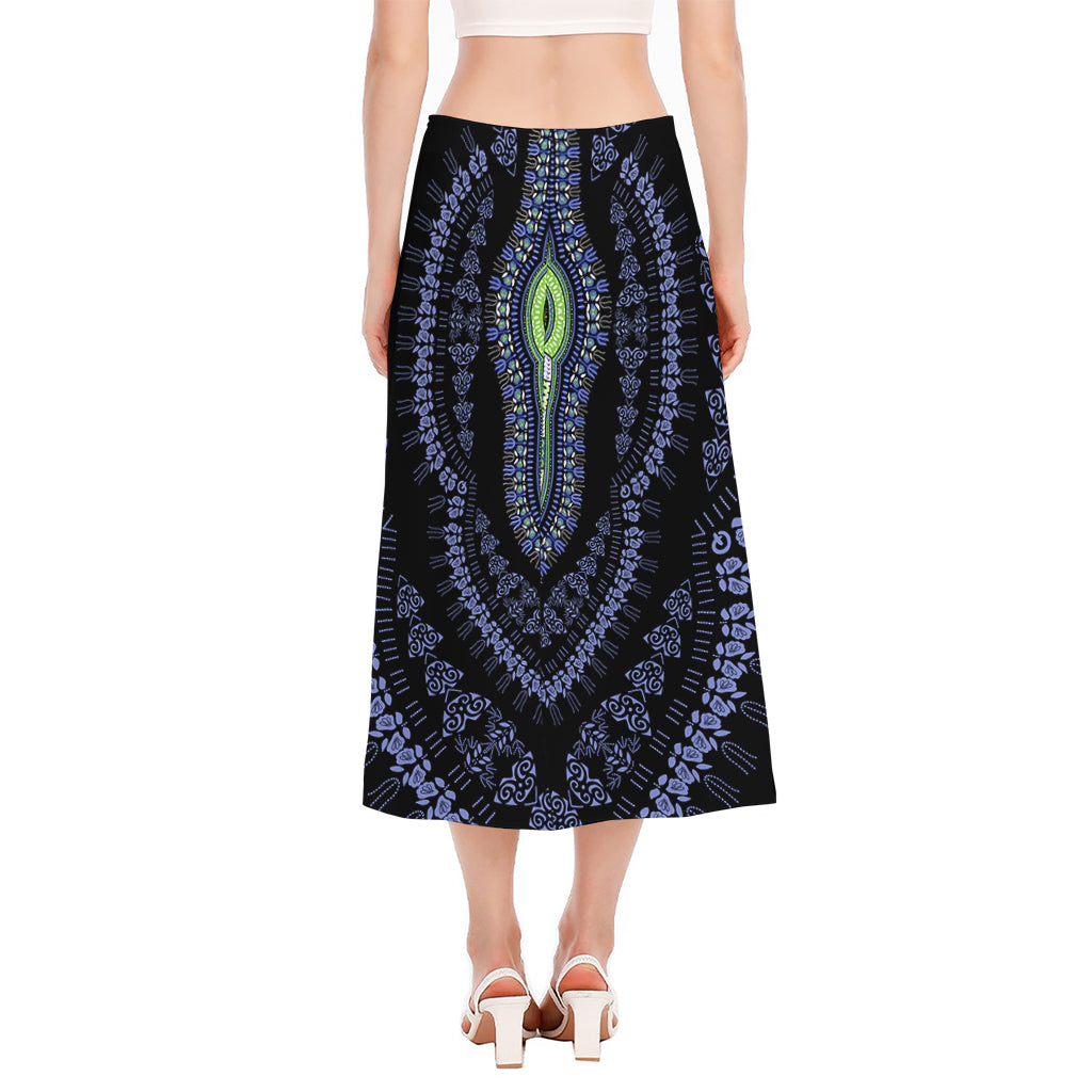 Blue And Black African Dashiki Print Side Slit Midi Skirt