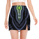 Blue And Black African Dashiki Print Side Slit Mini Skirt