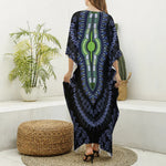 Blue And Black African Dashiki Print Silk V-Neck Kaftan Dress