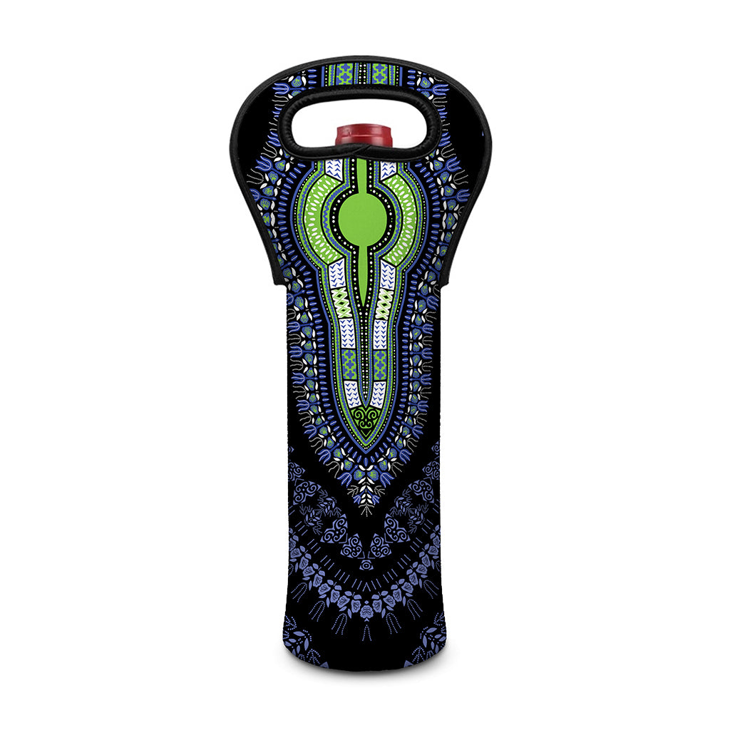 Blue And Black African Dashiki Print Single Neoprene Wine Tote