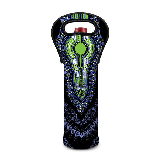 Blue And Black African Dashiki Print Single Neoprene Wine Tote