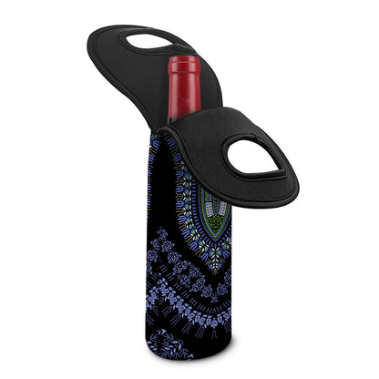 Blue And Black African Dashiki Print Single Neoprene Wine Tote