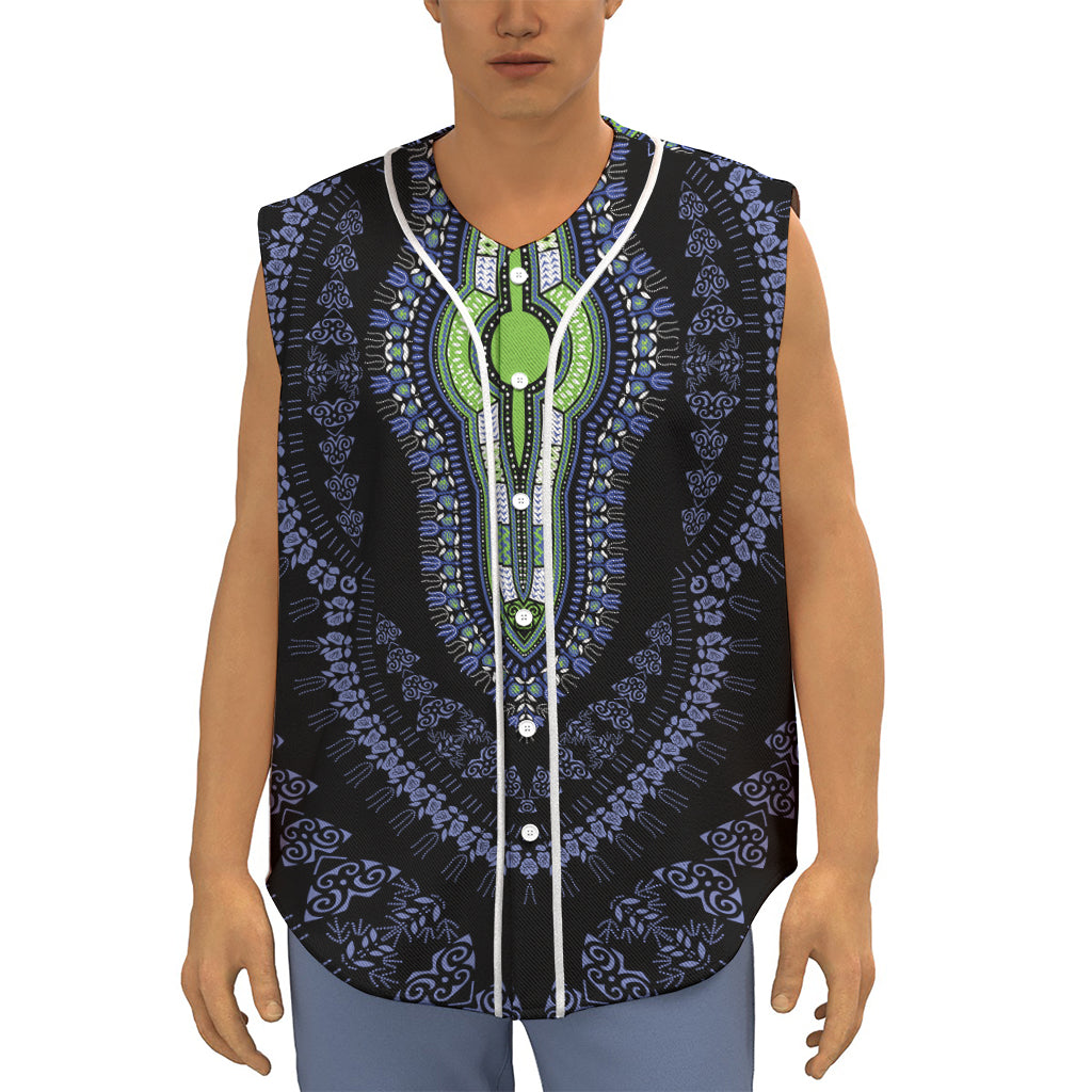 Blue And Black African Dashiki Print Sleeveless Baseball Jersey