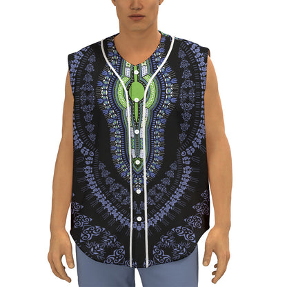 Blue And Black African Dashiki Print Sleeveless Baseball Jersey