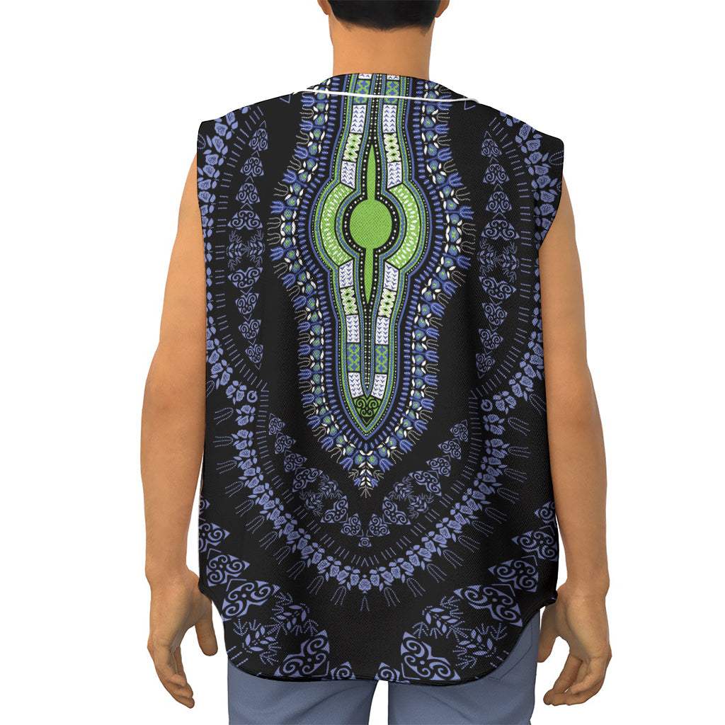Blue And Black African Dashiki Print Sleeveless Baseball Jersey