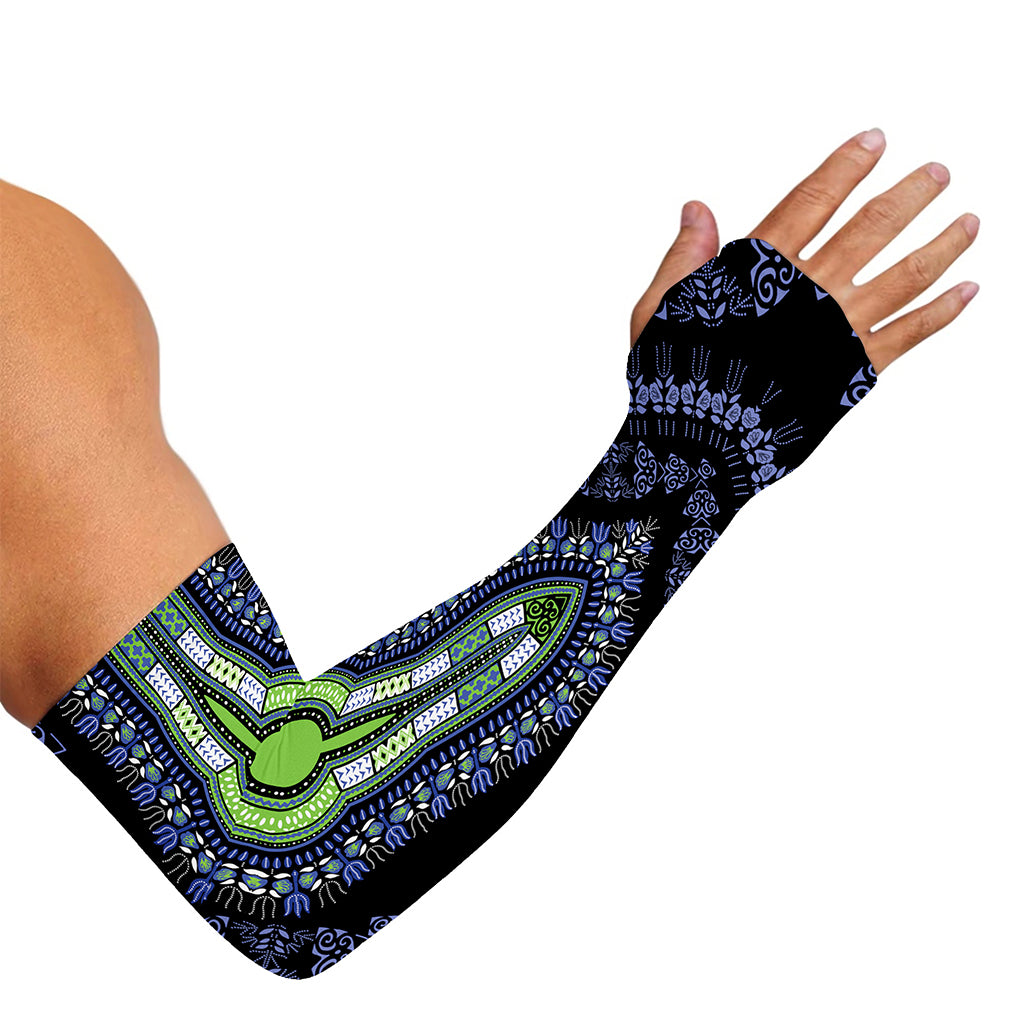 Blue And Black African Dashiki Print Sun Protection Arm Sleeves