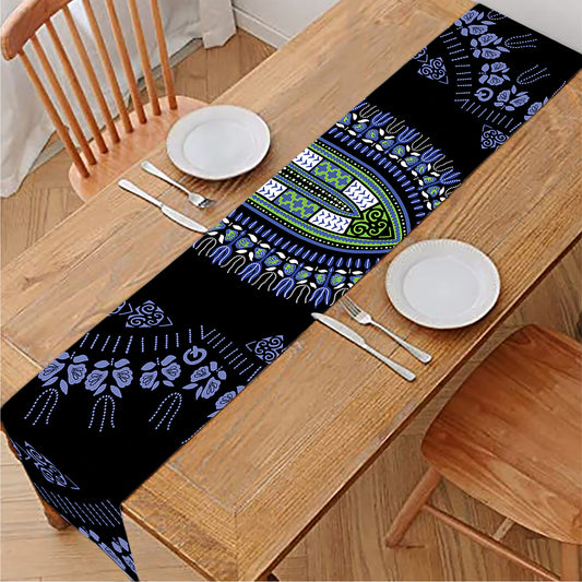 Blue And Black African Dashiki Print Table Runner