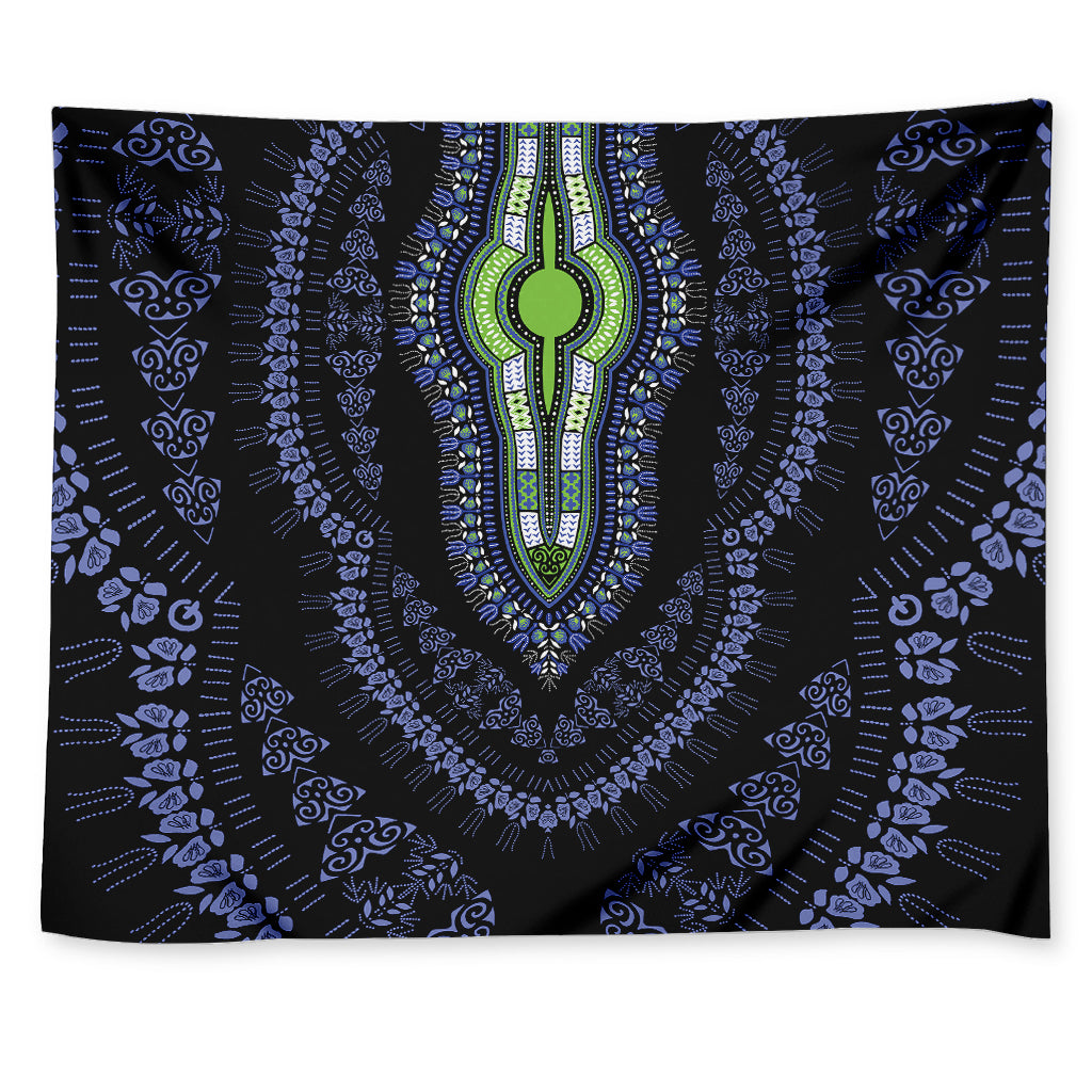 Blue And Black African Dashiki Print Tapestry