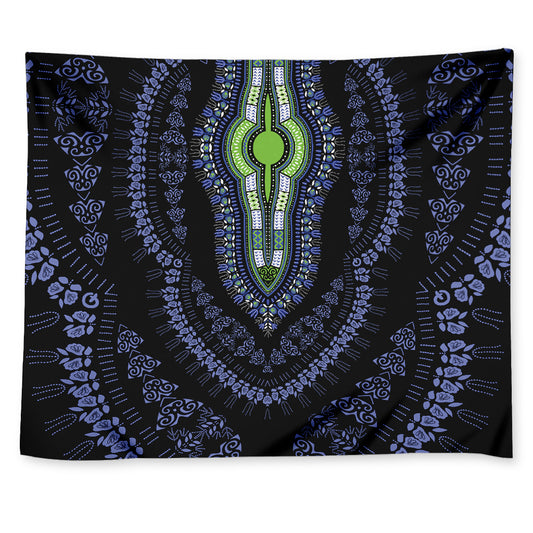 Blue And Black African Dashiki Print Tapestry