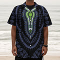 Blue And Black African Dashiki Print Textured Short Sleeve Shirt