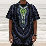Blue And Black African Dashiki Print Textured Short Sleeve Shirt