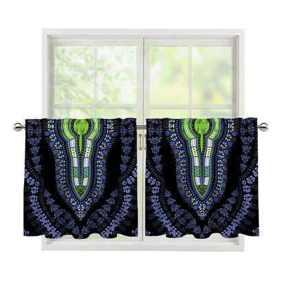 Blue And Black African Dashiki Print Tier Curtains