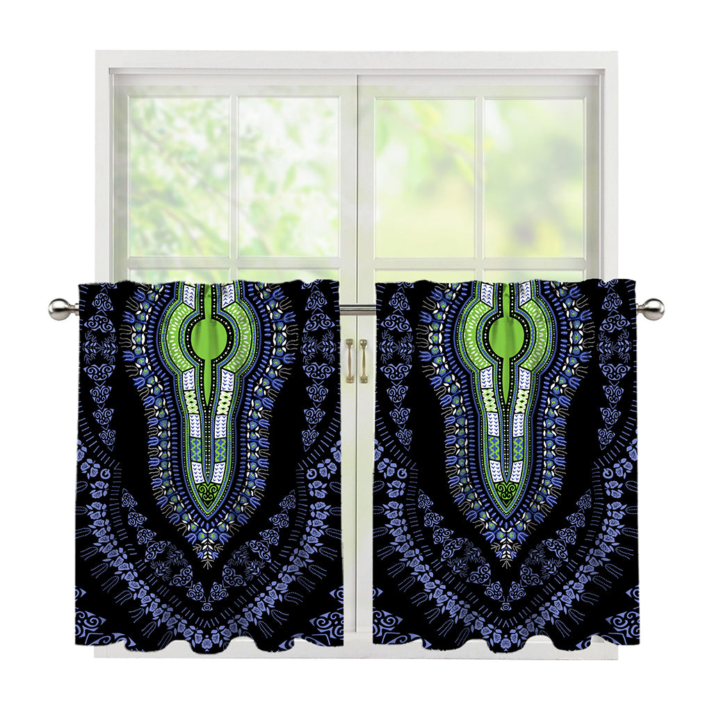 Blue And Black African Dashiki Print Tier Curtains