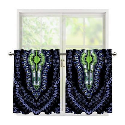 Blue And Black African Dashiki Print Tier Curtains