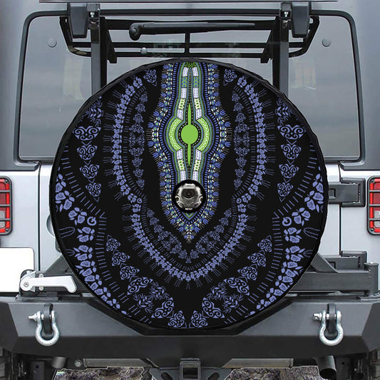 Blue And Black African Dashiki Print Tire Cover With Camera Hole