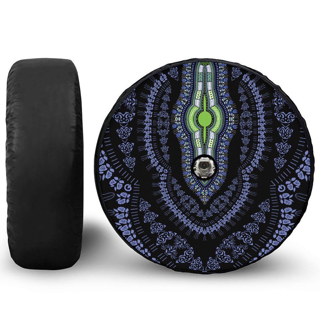 Blue And Black African Dashiki Print Tire Cover With Camera Hole