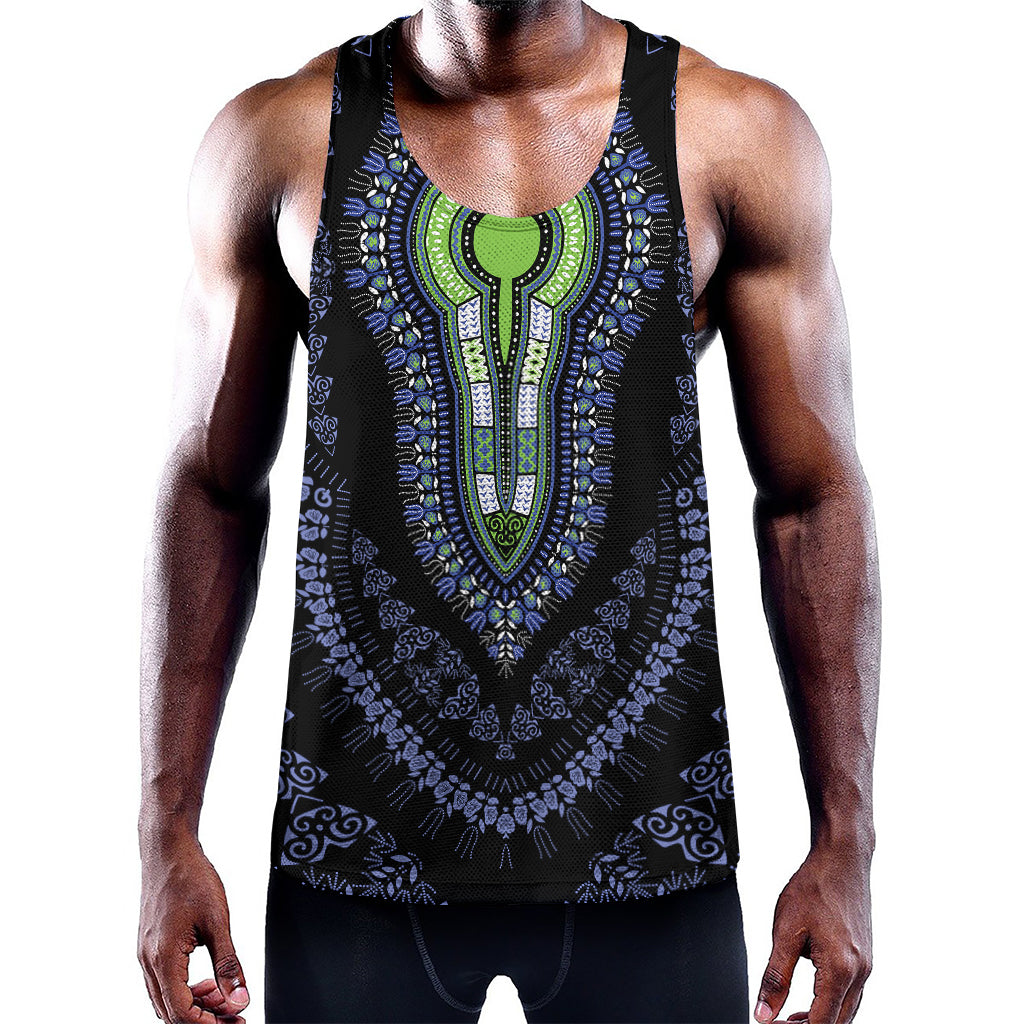 Blue And Black African Dashiki Print Training Tank Top