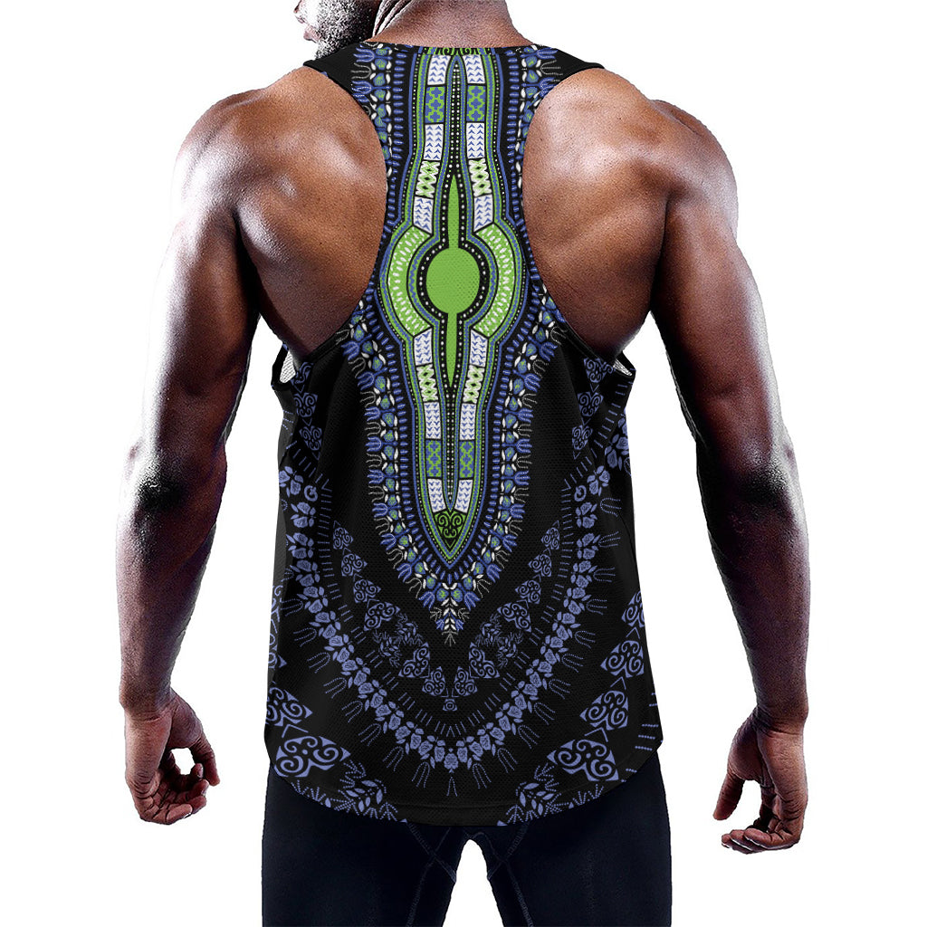Blue And Black African Dashiki Print Training Tank Top