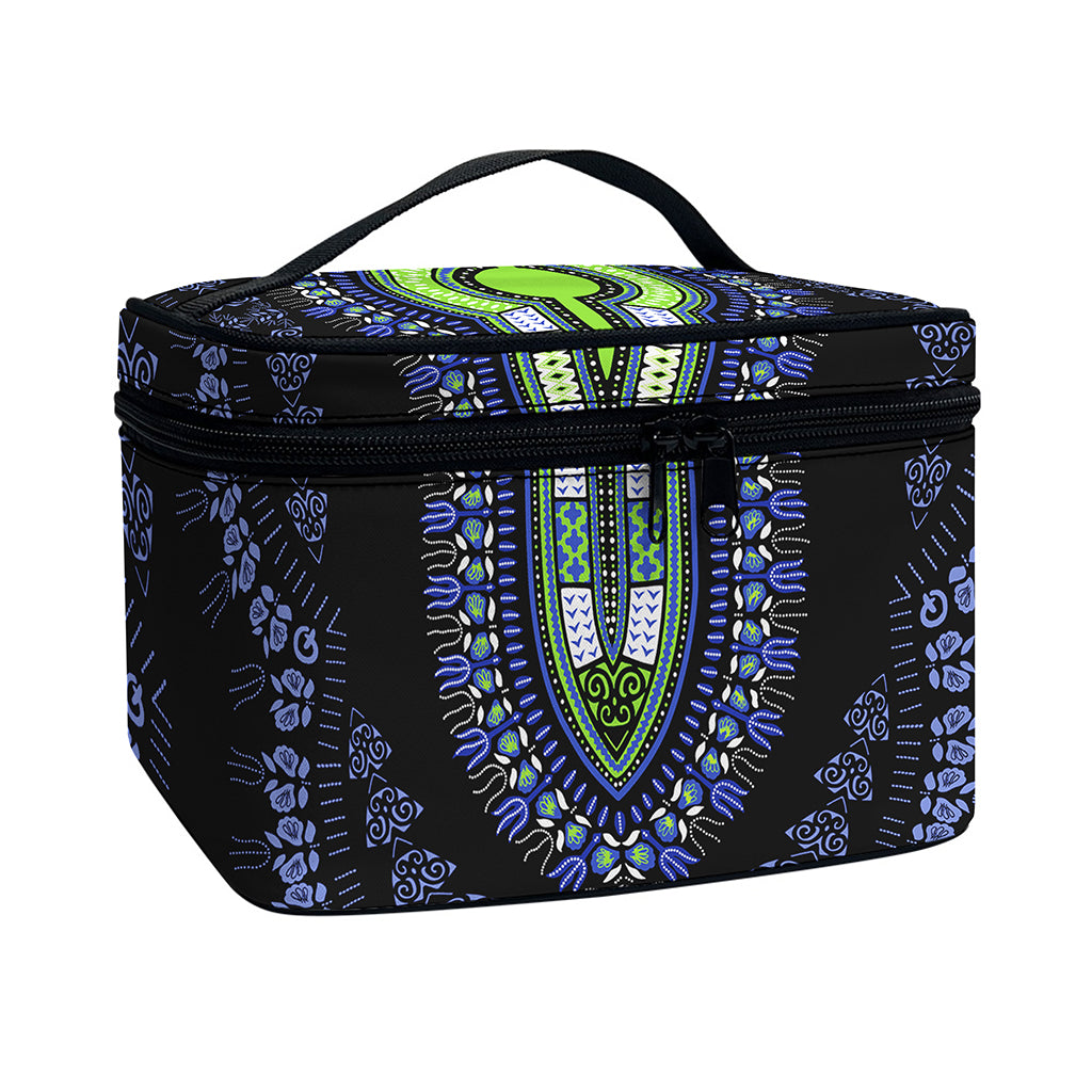 Blue And Black African Dashiki Print Travel Makeup Bag