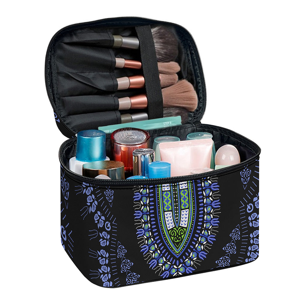 Blue And Black African Dashiki Print Travel Makeup Bag